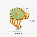 Vintage-Ring aus Gold-Edelstahl mit grünem Harz-Oval und Sonnenstrahlen-Design - Cyanes Emaille (ZN1980) / Minzgrün