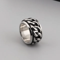 Vintage silver stainless steel ring featuring an industrial rotating chain design - All Silver Tone Wide Chain Link Ring (Style D Steel Color KR92899-K)