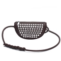 Dark brown leather rivet waist bag with silver studs and woven strap details - Brown