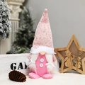 Pink knitted Christmas gnome plush doll with braided beard for Nordic holiday decor - Short Leg / Pink