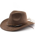 Cappello da cowboy in feltro marrone a tesa larga con perline boho e catena in metallo - M (56-58cm) / caffè