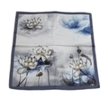 Square silk scarf with elegant ink painting style lotus and bird print in grey and blue - Ink Painting Lotus Flower Silk Scarf Small Square Scarf / 65