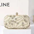 Elegant off-white satin evening bag featuring pearl and rhinestone floral embroidery - Off White