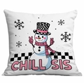 Weihnachts-Kissenbezug mit Schneemann-Motiv, Chill Sis Text und kariertem Hut - Schneemann (Chill Sis)