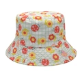 Detailed close-up of light green plaid bucket hat with ladybug and flower patterns - M (56-58cm) / 2# Green Plaid with Ladybug