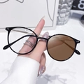 Stylish black frame anti-blue light glasses with photochromic lenses for eye protection - Photochromic Brown / Bright Black Gold