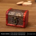 Vintage wooden jewelry box model 6036A with red trim and floral embossed pattern - Lotus