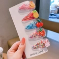 5-piece set of girls' hair clips with glitter sequins and cute fruit and animal shapes - Pink Rabbit Strawberry Cherry BB Clip Card