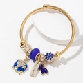Bracciale regolabile in acciaio con ciondolo elefante, cristalli blu e targhetta Handmade - Blu