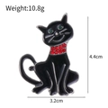 Cartoon black cat enamel brooch with red and green rhinestones, 4.4cm height - Black Cat
