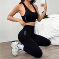 Black high-waisted yoga set with GYMWEAR text featuring a sports bra and leggings - S / Black