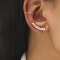 Detail of 18K gold-plated marquise zircon ear crawler and minimalist cuff on ear - Gold (DZ-520)