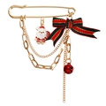 Kerst veiligheidsspeld broche met Kerstman hanger, strikje en rood metalen belletje - Kerstman Strik Bel Kwast