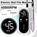 Electric nail file machine with 45000RPM HD LCD screen displaying speed and battery life - White