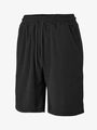 Detail of black men's casual shorts showing waffle textured fabric and drawstring waist - S / Black