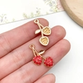 DIY cherry pendant accessory with gold texture and red crystal inlay for jewelry - KC Gold Red Rhinestone Cherry (23422)