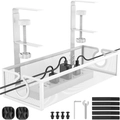 White metal wire under desk cable management tray with clamps and mounting accessories - Square Semi-round Opening / White