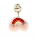 Rainbow macrame keychain with orange yellow cotton thread and pink pom poms charms - Peach