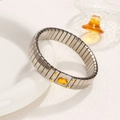 Elastic stainless steel bracelet featuring an amber stone in 18K gold plated finish - Amber Gemstone Style (01 Gold)