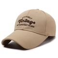 Khaki baseball cap with vintage 3D embroidery featuring a curved brim and cotton texture - Deep Beige