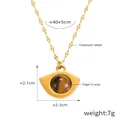 British retro titanium steel necklace with fan pendant and tiger eye stone inlay - Fish Mouth Chain / Gold Tiger's Eye