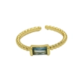 18k gold plated brass ring with rectangular blue birthstone and twisted rope band - March
