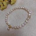 Detail of baroque freshwater pearl bracelet with 14K gold filled ring clasp closure - Near Round Pearl Minimalist Style (SL7-10)