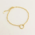 Gold-plated S925 sterling silver paperclip chain bracelet with round clasp and drop charm - Gold (Long Cross Chain)