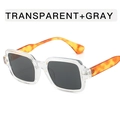 Square transparent sunglasses with gray lenses and orange tortoise temples for women - Transparent Frame Yellow Leopard Temple + Gray Lens