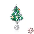 925 sterling silver Christmas tree charm with green enamel and colorful zircon stones - Christmas Tree-Snowflake Charm