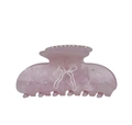 Pinza per capelli rosa effetto marmo con fiocco bianco e piccoli strass luminosi - Clip a squalo media / Artiglio per capelli rosa