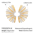 Detail of striped fan-shaped earrings in stainless steel with size and weight specs - Two-tone Gold & Silver (YYE025074-M)