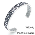 Vintage Viking rune textured bangle with Valknut symbol in antique silver finish - Silver (KB203058-MZOZ)