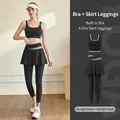 Set yoga senza cuciture nero stellato con reggiseno integrato e leggings a gonna in A - S / Set Due Pezzi (Reggiseno + Leggings Gonna) / Nero Stellato + Nero Stellato
