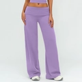 Pantalon de yoga violet à taille haute et jambe large pour femme en tissu stretch - Lilas