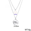Silver double-layer heart necklace with shell pearl and Mum engraved round pendant - Artificial Pearl Round Plate Style (KN110811-KFC)