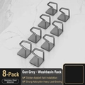 Set of 8 gun grey stainless steel washbasin hooks with adhesive backing on marble - Set of 8 / Gunmetal