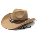Cappello da cowboy in camoscio marrone con fibbia a testa di toro e cordino regolabile - M (56-58cm) / Cammello