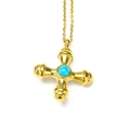 Collier en acier titane plaqué or 18k avec un pendentif croix en turquoise vintage - Or Turquoise