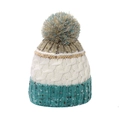 Berretto invernale in maglia a trecce con grande pompon soffice per donna, colorato - M(56-58cm) / Patchwork Blu Bianco e Cachi (D)