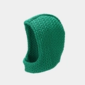 Detailed view of the bright green quilted texture on this thermal winter trapper hat - Green