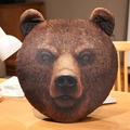 Plush brown bear head throw pillow with realistic fur texture on a wooden table - Brown Bear / 40CM