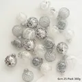 Set of 25 silver and white 6cm Christmas balls with glitter and spiral textured designs - 25 Pieces/Pack (6cm) / Silver White Series