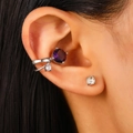 Copper ear cuff with purple main stone and white zircon in silver finish - Purple Main Stone Silver Zirconia Ear Bone Clip Style (G-448)