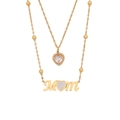 Gold double-layered necklace with pink heart pendant and MOM letter charm in golden finish - Pink Zirconia Double-layer Heart Necklace (2#)
