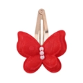 Handmade red polka dot fabric butterfly hair clip with pearls for girls and toddlers - Red