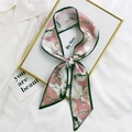 Pink floral hair scarf with green leaves and ribbon design in a bow shape - 7*100cm / Calla Lily