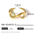 Detail showing dimensions of golden snake ring with green stone eye and polished texture - US 8 / Gold Scale Pattern Style (NB-R24070-2)