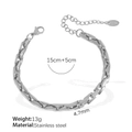 Bracciale a catena cubana in acciaio argento con dettagli di 15+5cm e 4.7mm larghezza - Bracciale Stile SL107 / Argento