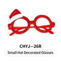 Festive red glitter round Christmas glasses with a cute mini Santa hat decoration - Red Small Hat Decorative Glasses (White Edge)